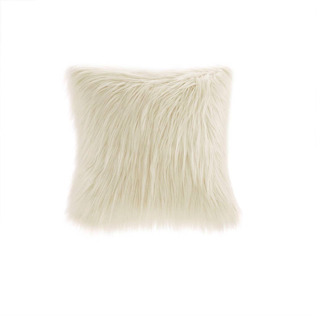 Long Faux Fur Square Throw Pillow 20x20: Natural