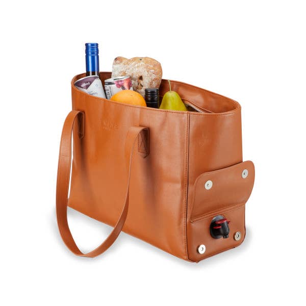 Faux Leather Insulated Wine Tote w/ Wine Bag Pour Spout