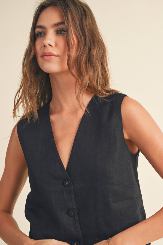 Black Linen Tux Vest