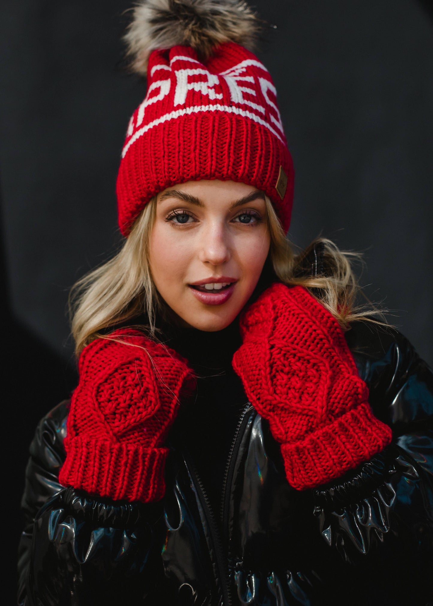 Red & Cream Apres Pom Hat