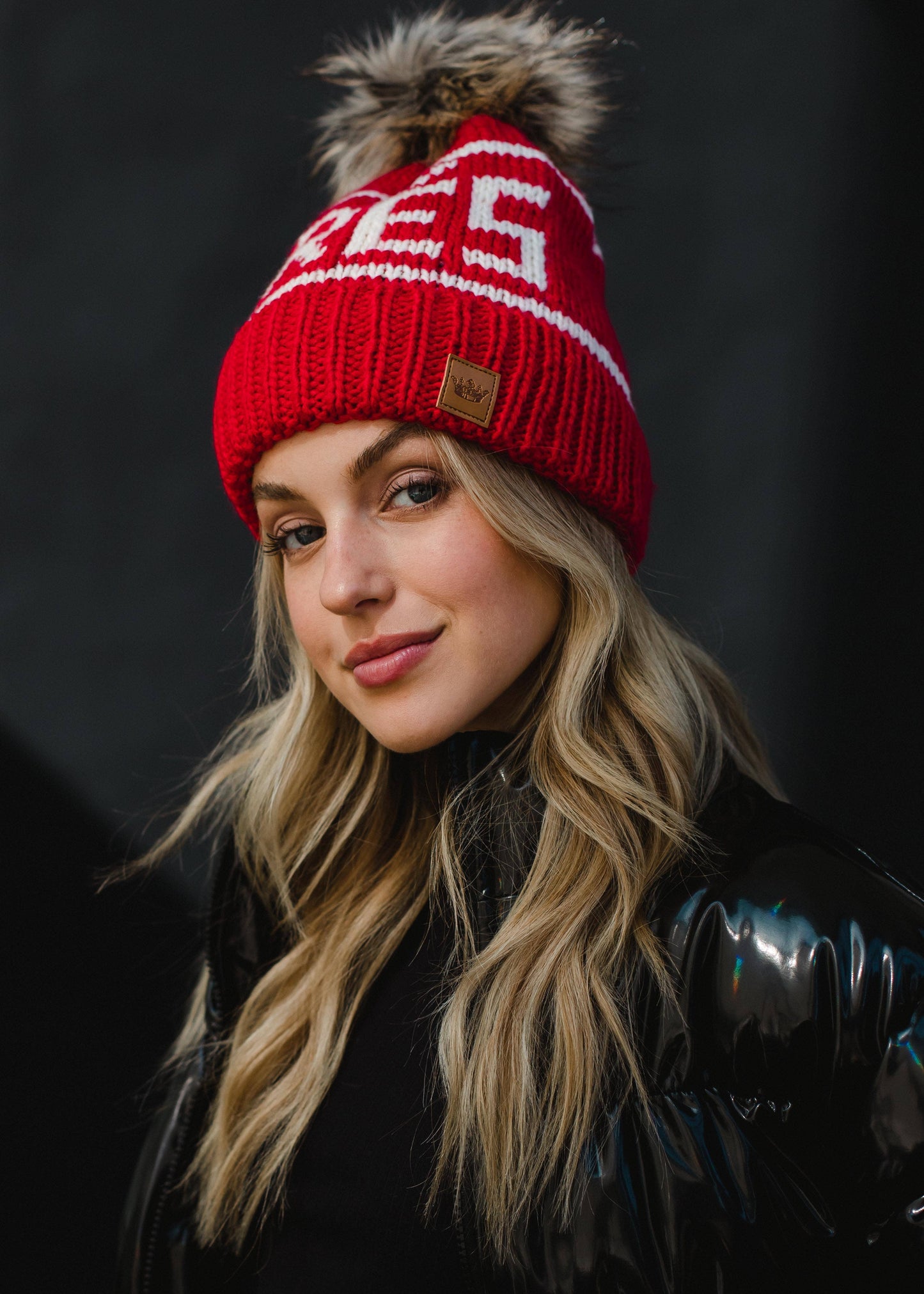 Red & Cream Apres Pom Hat