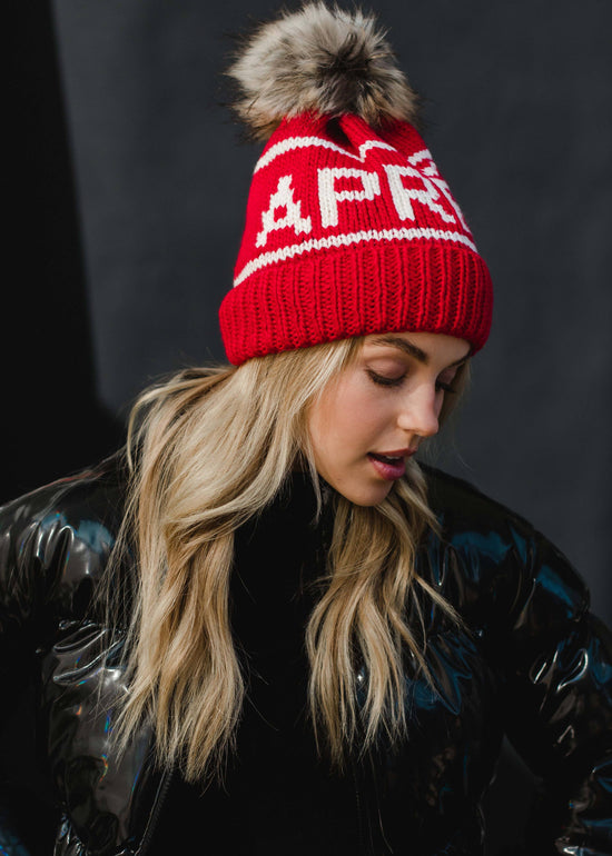 Red & Cream Apres Pom Hat