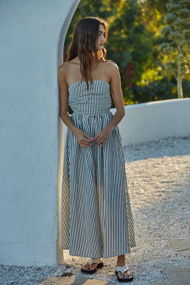 Clara Striped Strapless Dress