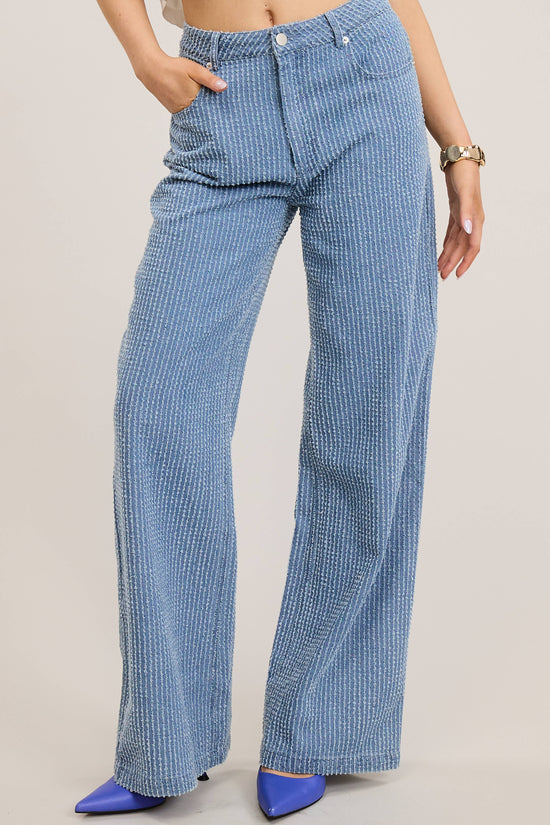 Vertical Stripe Full Length Denim Jeans