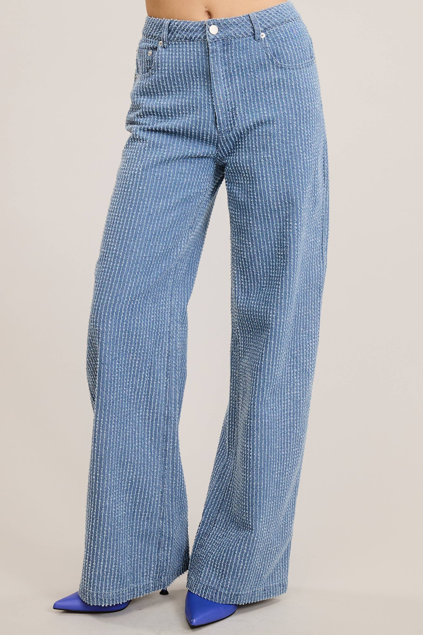 Vertical Stripe Full Length Denim Jeans