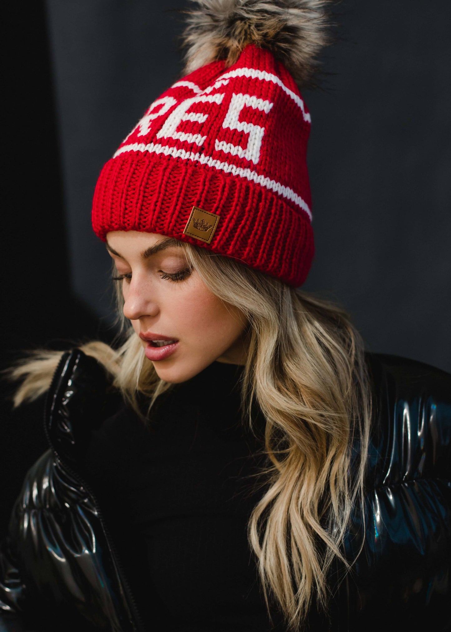 Red & Cream Apres Pom Hat