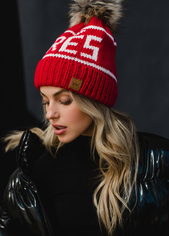 Red & Cream Apres Pom Hat