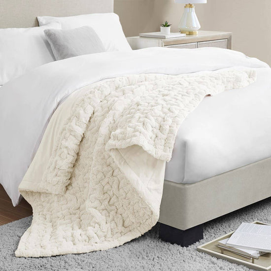 Ruched 50x60" Throw Blanket, Ivory: Throw Blanket