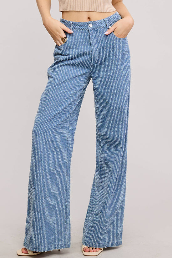 Vertical Stripe Full Length Denim Jeans