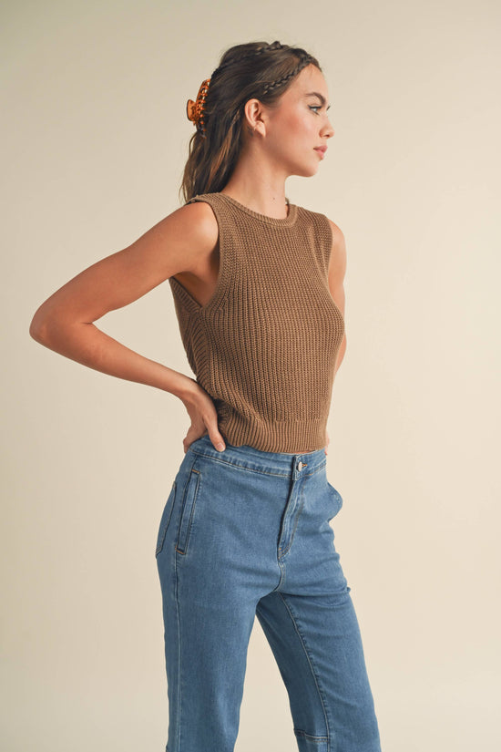 Knit top with Twist Back (Brown)