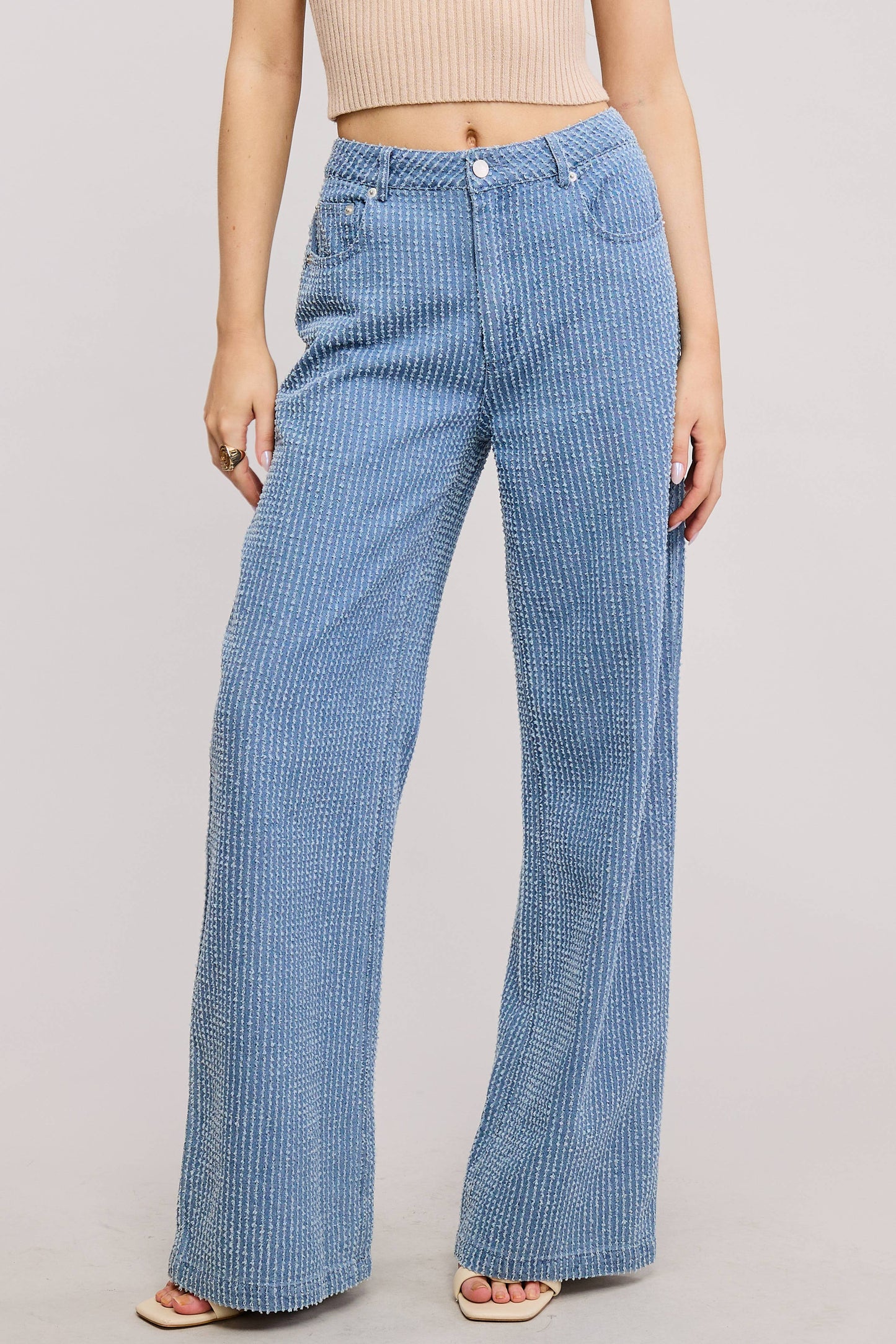 Vertical Stripe Full Length Denim Jeans