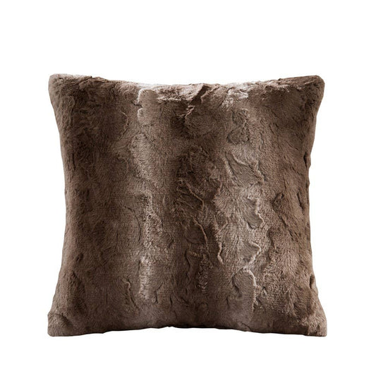 20x20" Faux Fur Throw Pillow: Sand/Beige