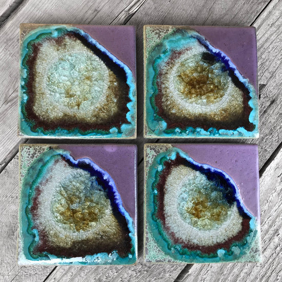 Square Coaster - Purple & Green - Individual Coaster