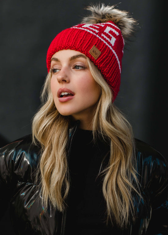 Red & Cream Apres Pom Hat