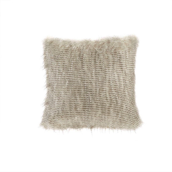 Long Faux Fur Square Throw Pillow 20x20: Ivory