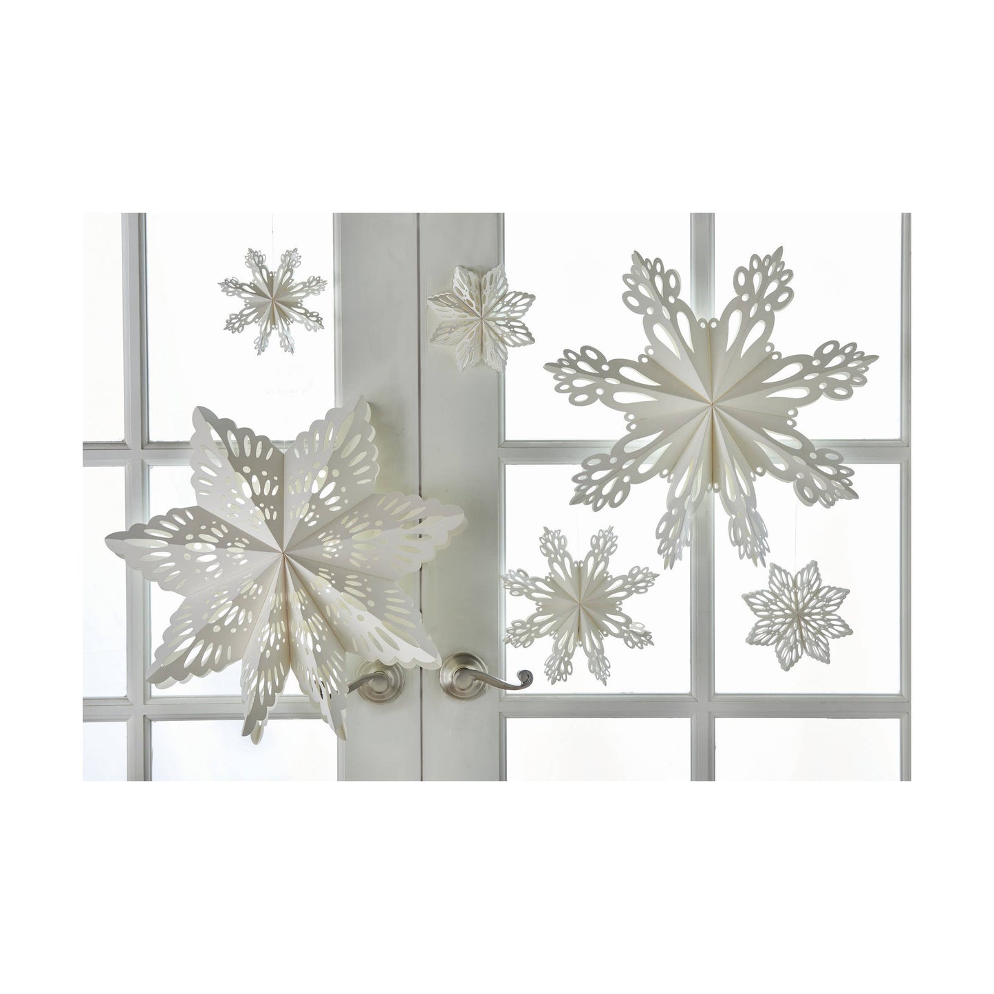 9 Inch Snowflake Paper Hanging Decor - White