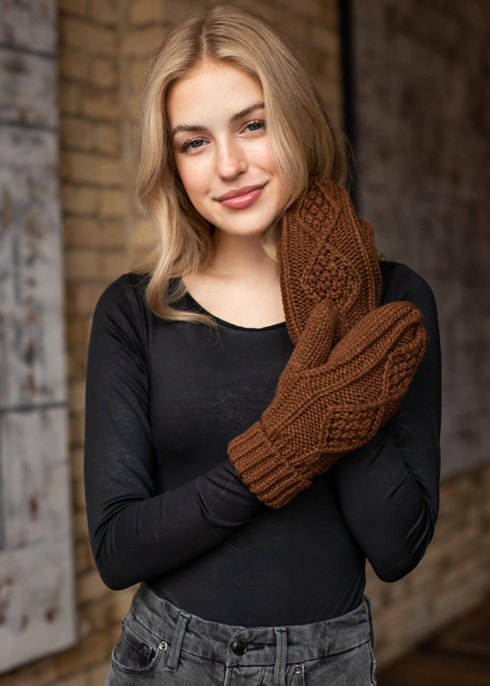 Brown Cable Knit Mittens