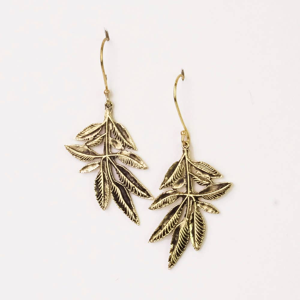 Eve Brass Leaf Earrings