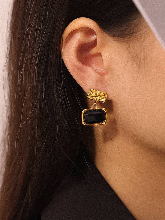 Cuvée 18K Gold Non-Tarnish Black Square Dangle Earring