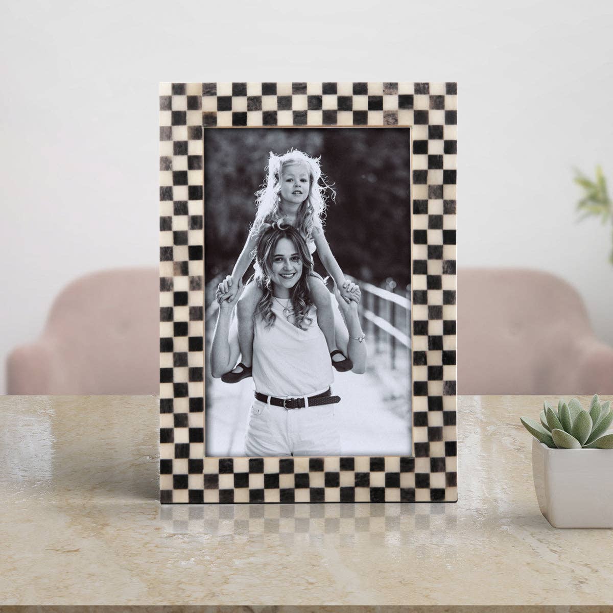 Checkered Grey Picture Frame  (4x6)