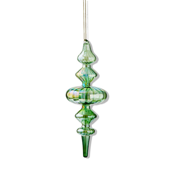 Iridescent Finial Ornament Green: Green / Glass