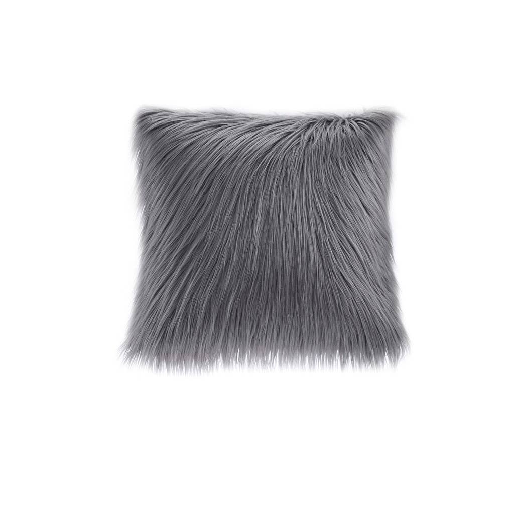 Long Faux Fur Square Throw Pillow 20x20: Natural