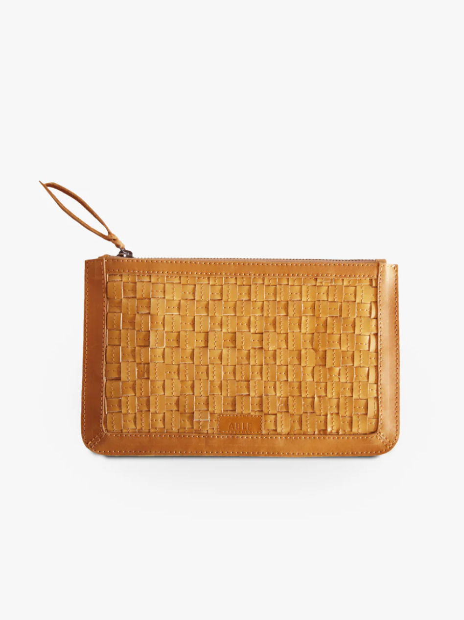 Nesemia Basketweave Clutch: Cognac