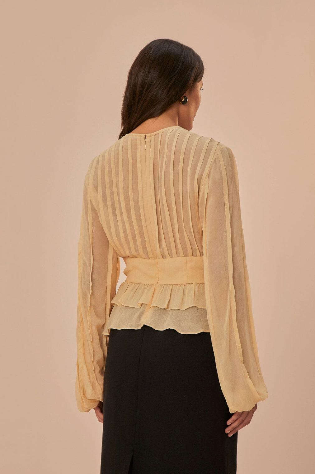 Beige Pleated Bust Blouse