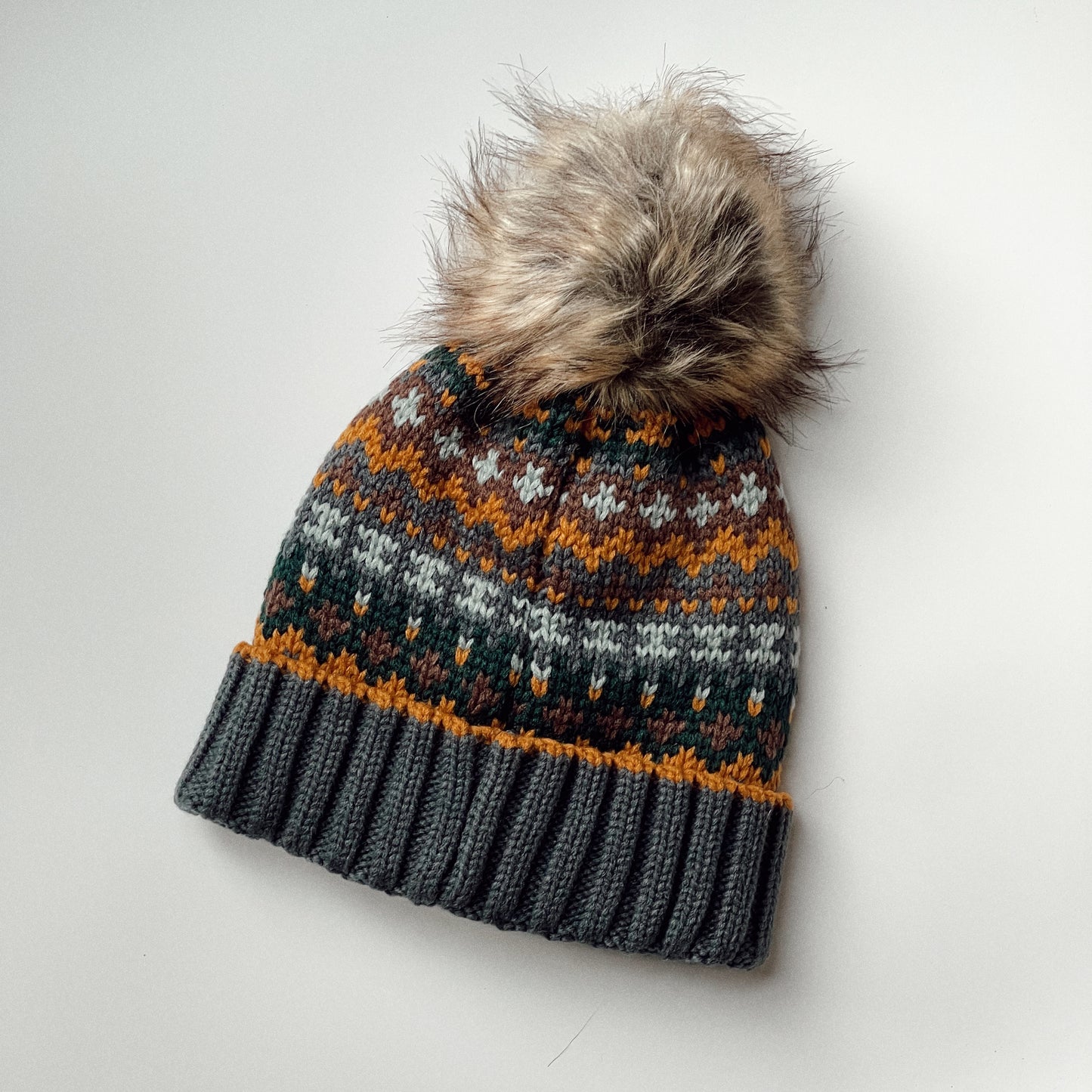 Dusty Blue & Multicolored Patterned Pom Hat