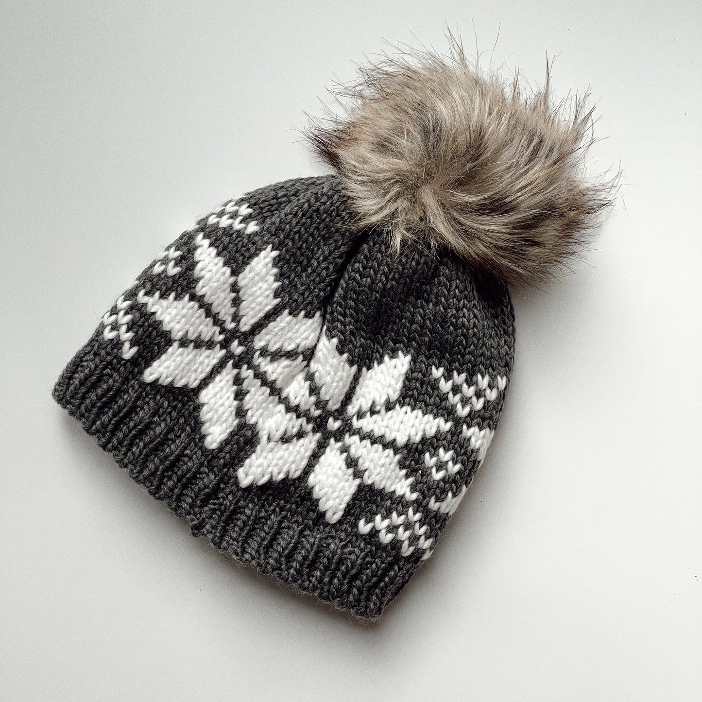 Gray & White Snowflake Pom Hat