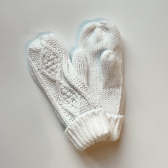 White Cable Knit Mittens