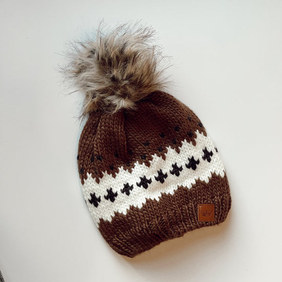 Light Brown Patterned Pom Hat