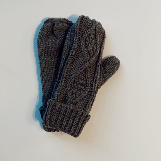 Dark Gray Cable Knit Mittens