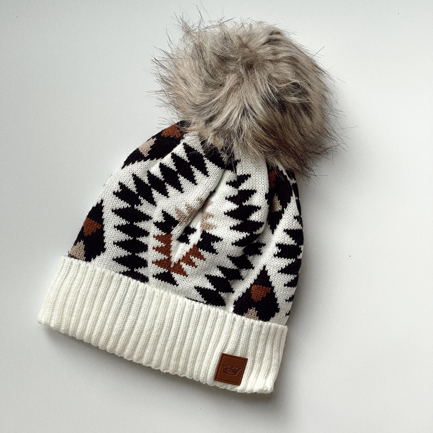 Cream, Black & Rust Tribal Pom Hat