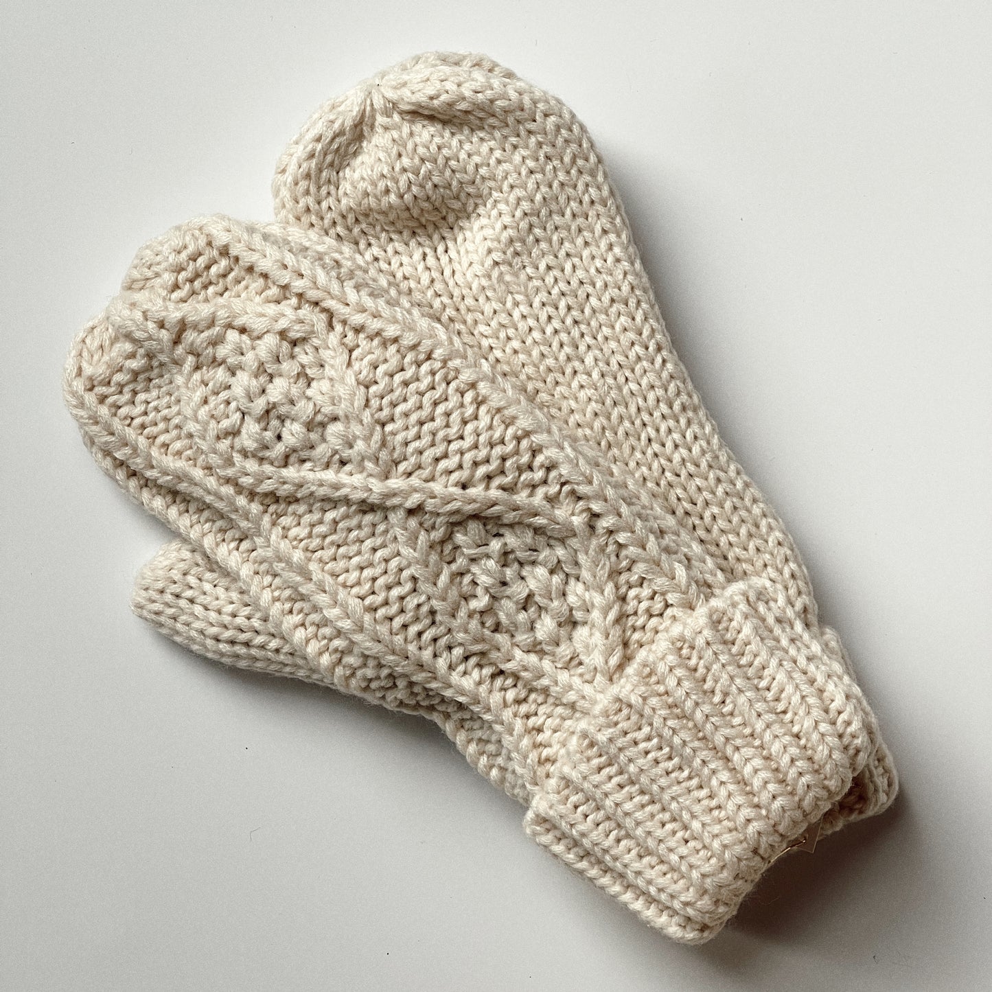 Beige Cable Knit Mittens