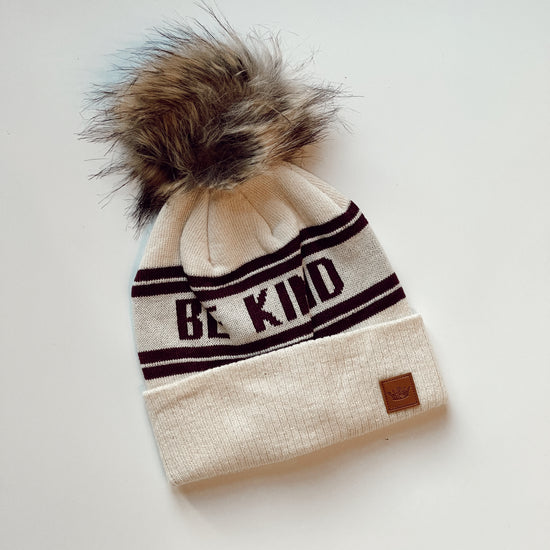 Beige & Burgundy Be Kind Pom Hat