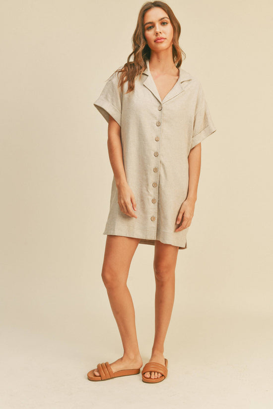 Button Down Short Sleeve Dress (Oatmeal)