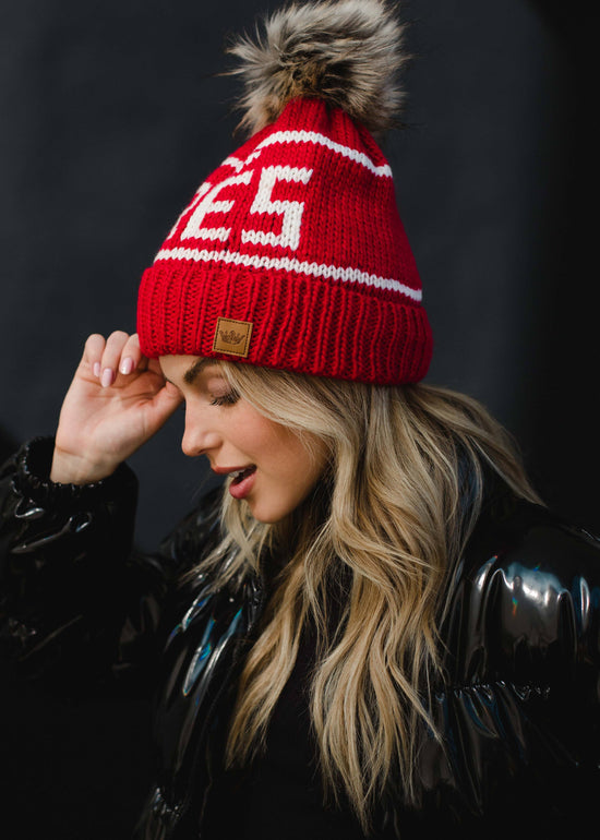 Red & Cream Apres Pom Hat