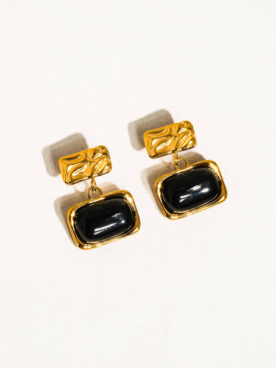 Cuvée 18K Gold Non-Tarnish Black Square Dangle Earring