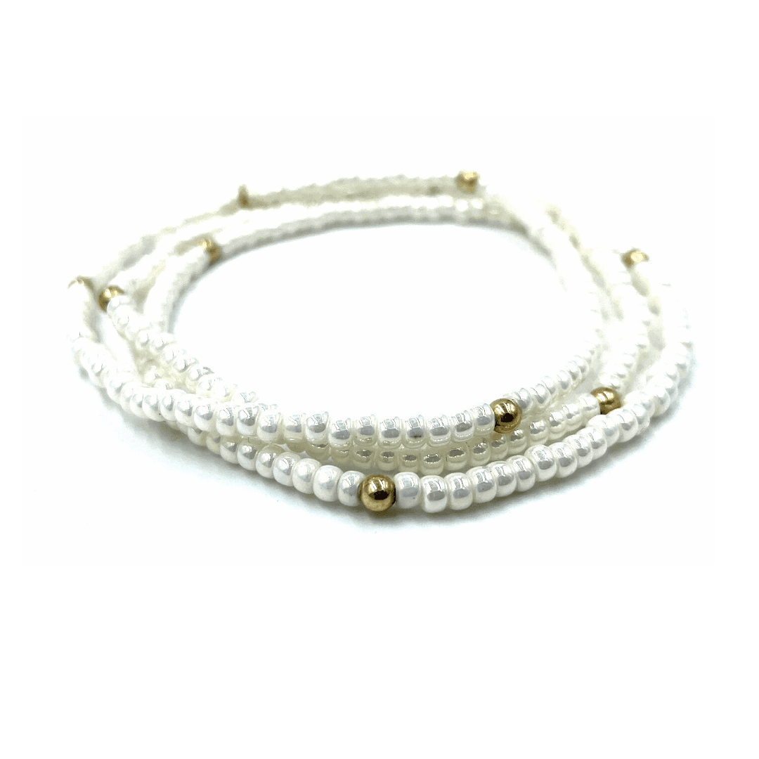 Vickie Bracelet Stack in Pearl White + Gold Filled