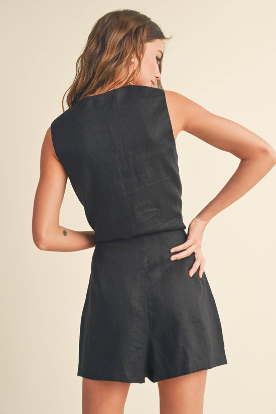 Black Linen Tux Vest