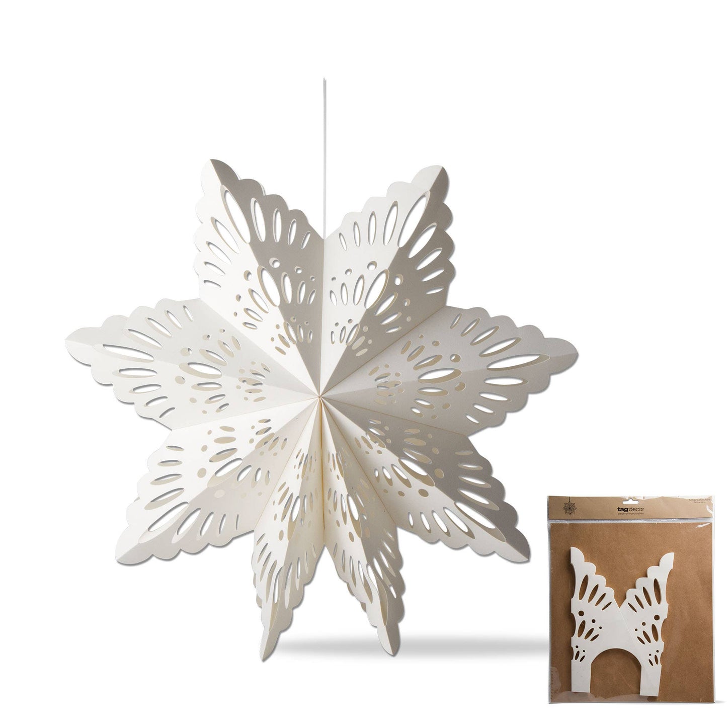 18 Inch Alpine Snowflake Paper Hanging Decor - White