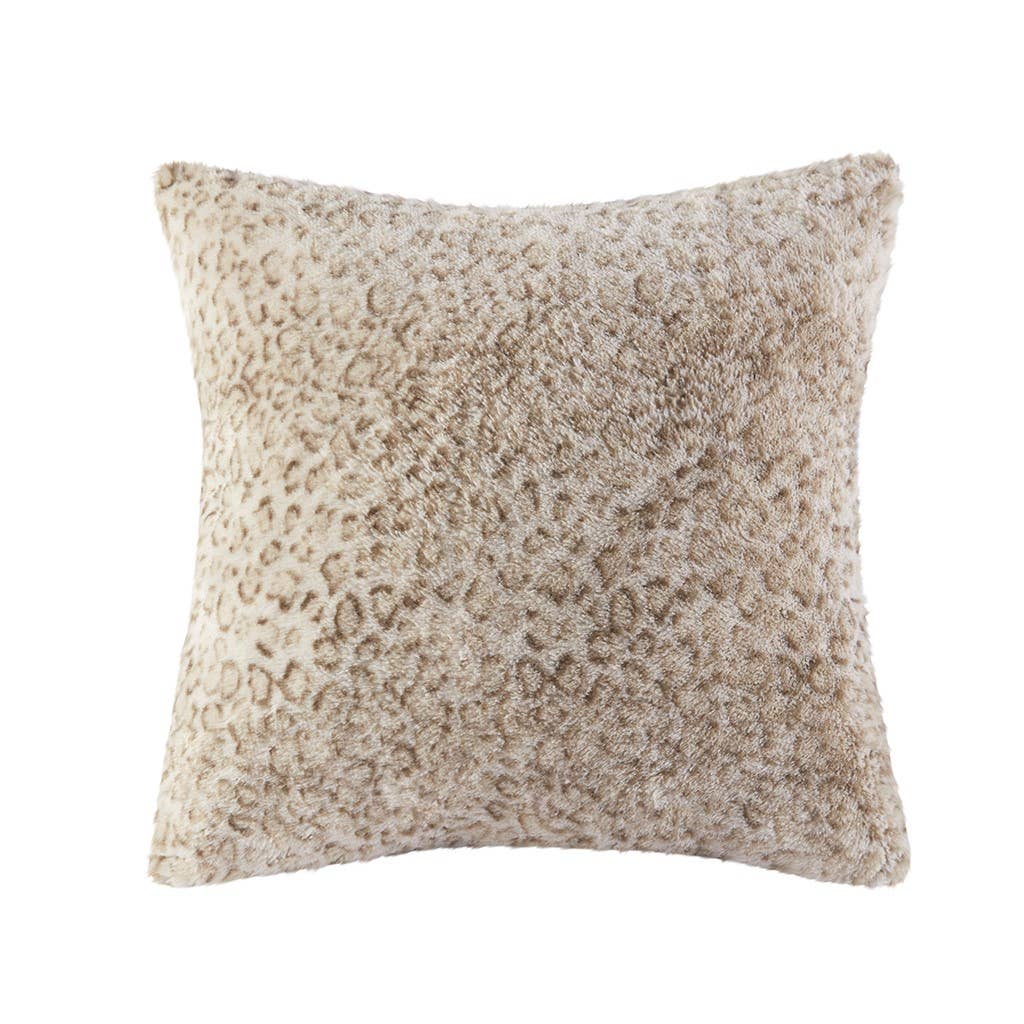 20x20" Faux Fur Throw Pillow: Sand/Beige