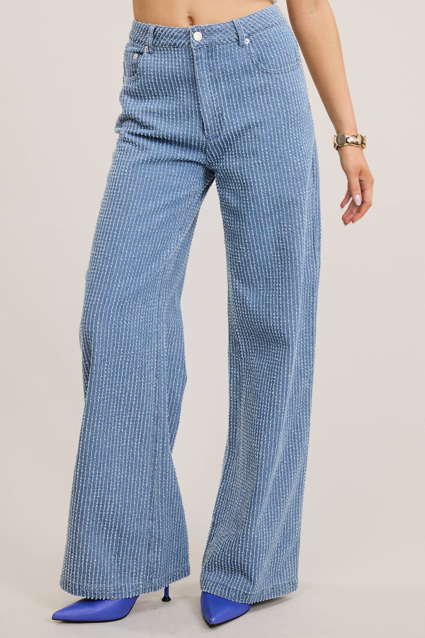 Vertical Stripe Full Length Denim Jeans