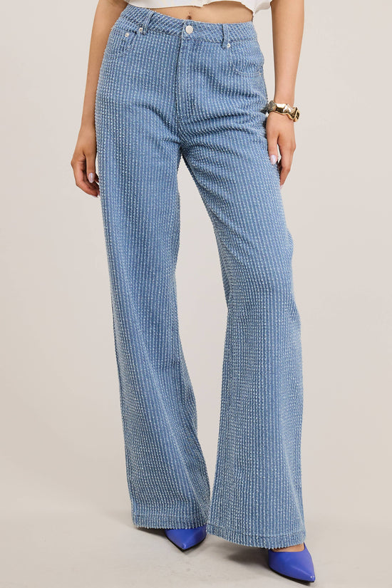 Vertical Stripe Full Length Denim Jeans