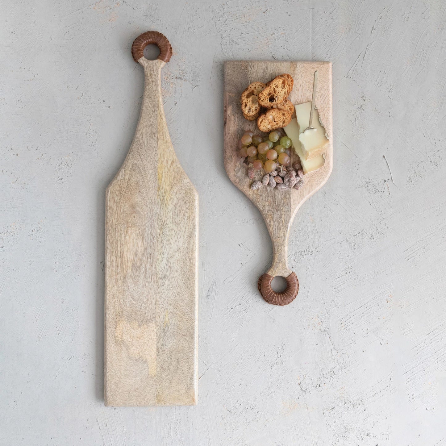 Mango Wood Cheese/Cutting Board w/ Braided Leather Handle