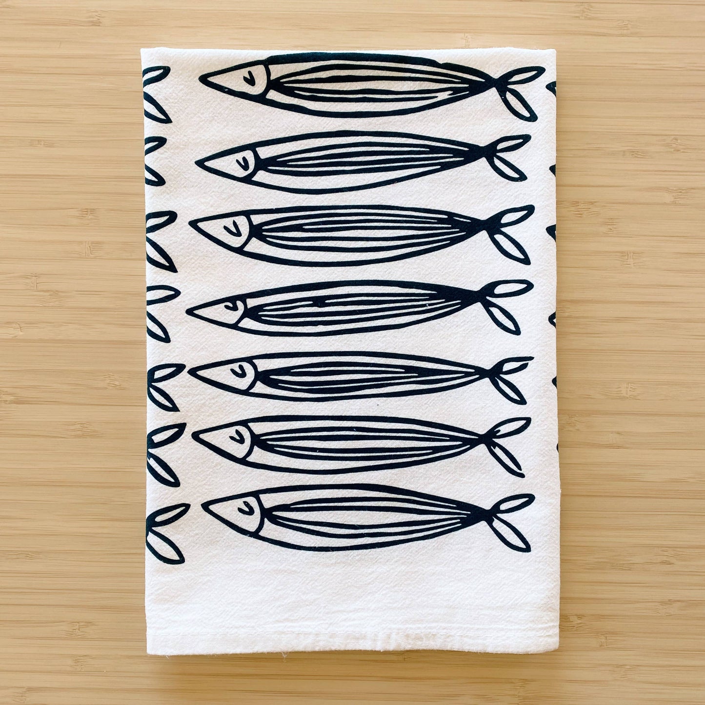 White Sardines 20" Tea Towel - Silkscreened 100% Cotton