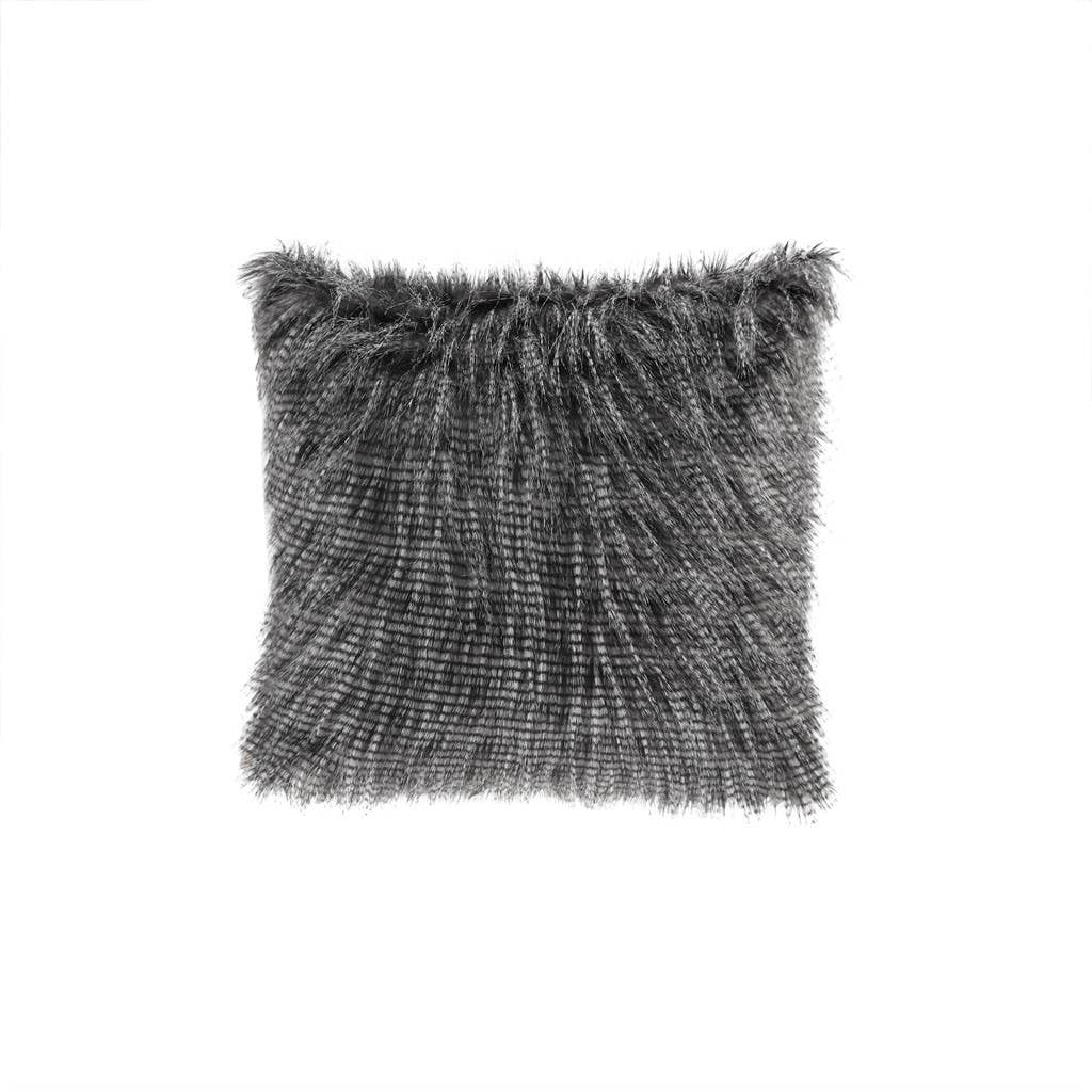 Long Faux Fur Square Throw Pillow 20x20: Ivory