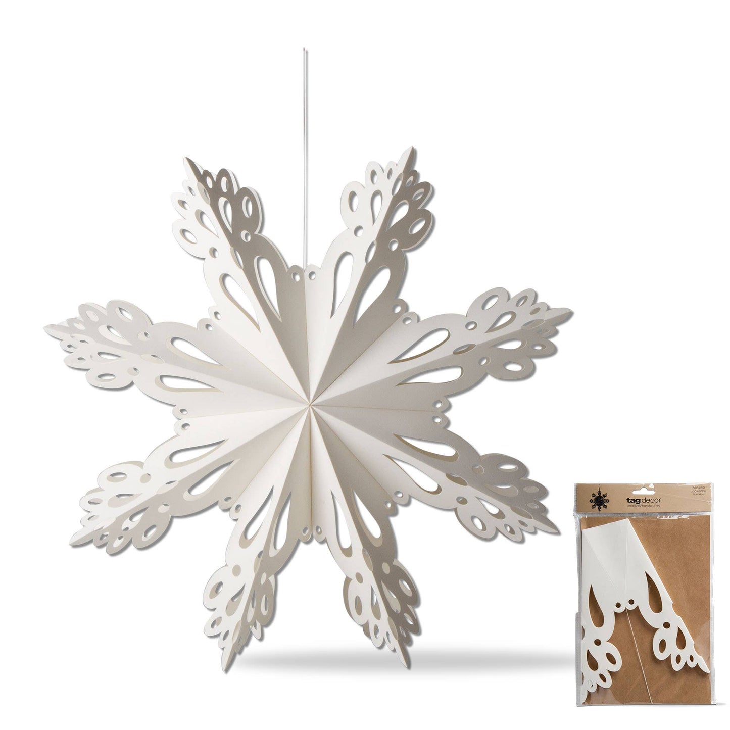 9 Inch Snowflake Paper Hanging Decor - White