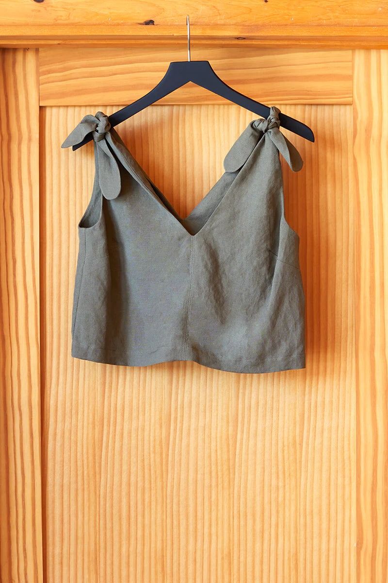 Tie Shoulder Mod Top - Army Linen